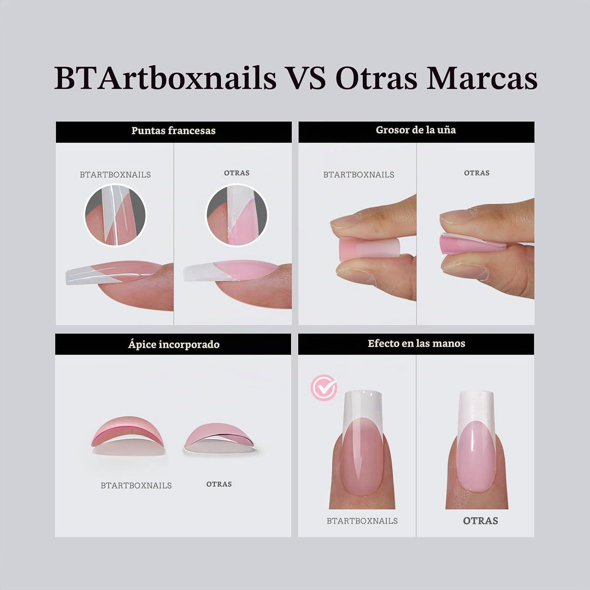 BTArtboxnails - Uñas postizas a presión con punta francesa blanca,...