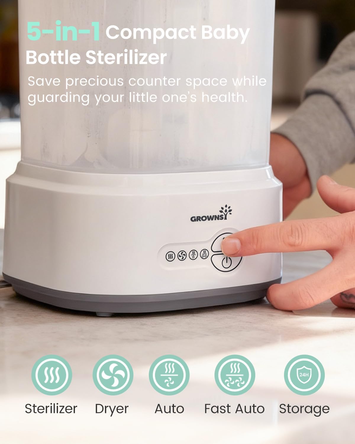 Grownsy Esterilizador y secador compacto para biberones con desinfe...