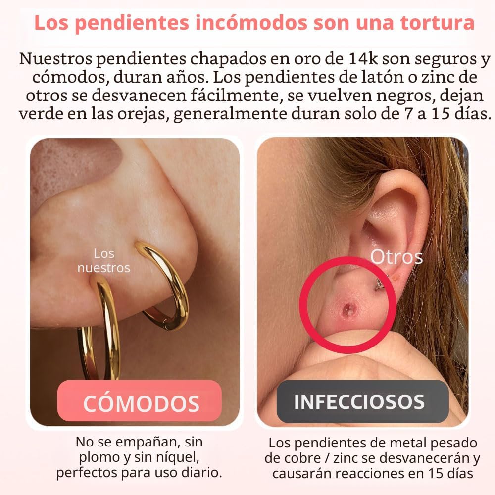 5 pares de pendientes de aro chapados en oro de 14 quilates para mu...