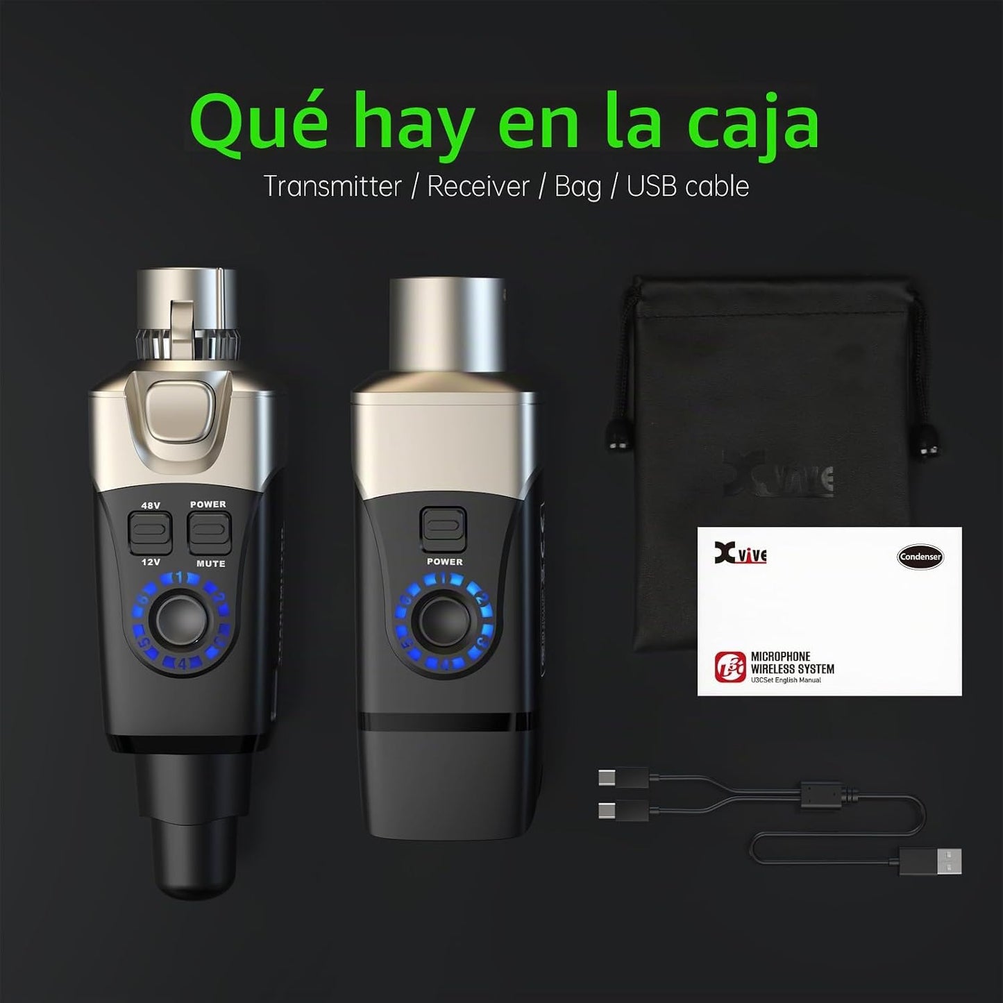 Xvive Sistema inalámbrico de micrófono U3C Transmisor y receptor XL...