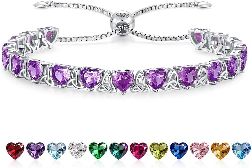 ETERMBOL Pulseras de tenis con piedra natal para mujer, plata de le...