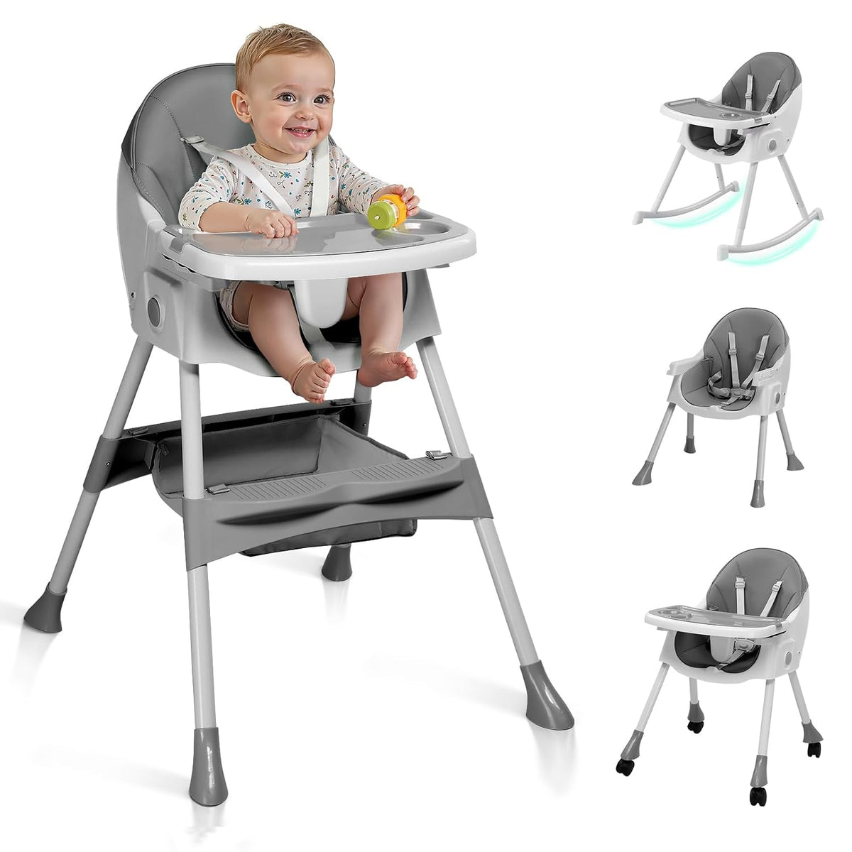 Ktaxon - Silla alta para bebé, silla alta portátil 6 en 1, color gr...