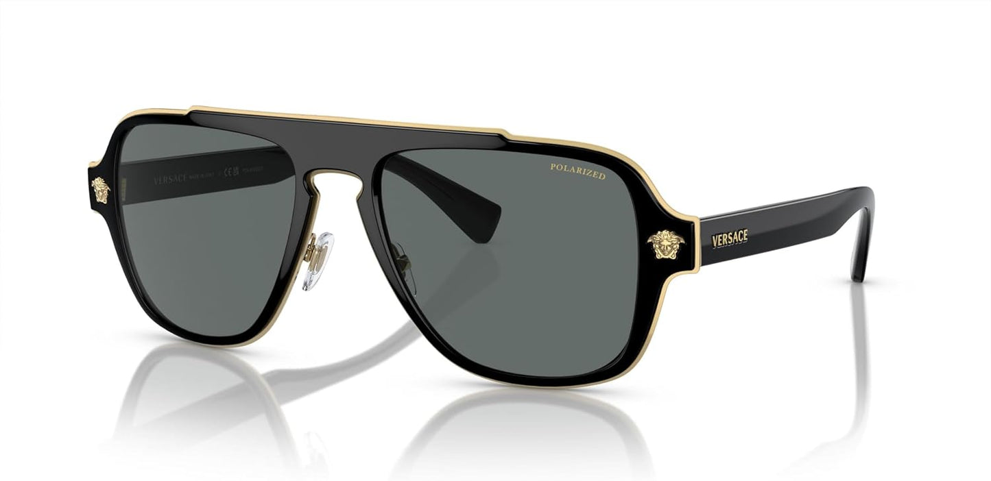 Versace - Gafas de sol para hombre, marco negro, lentes grises oscu...