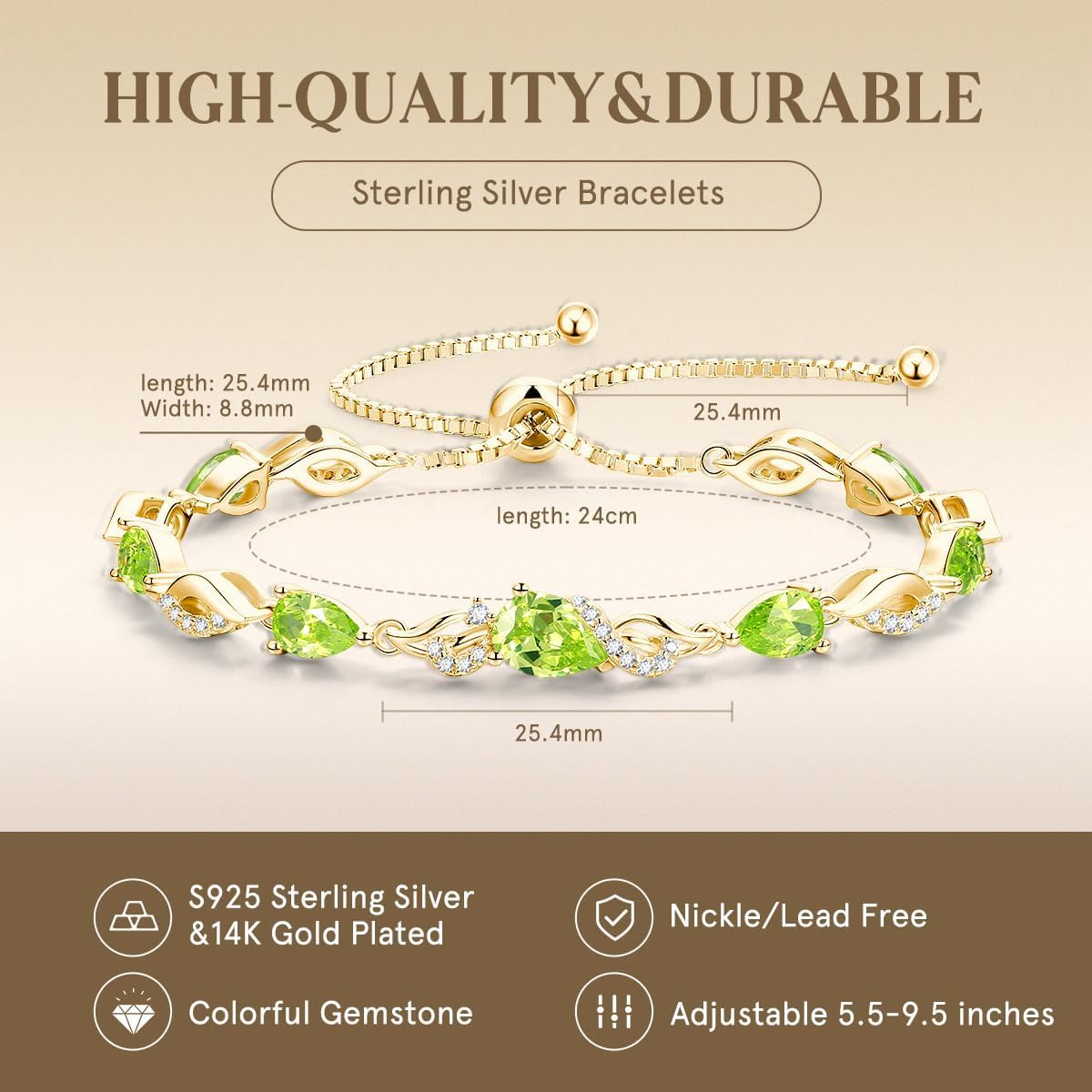 FANCIME Pulsera de tenis ajustable con piedra natal para mujer | Di...