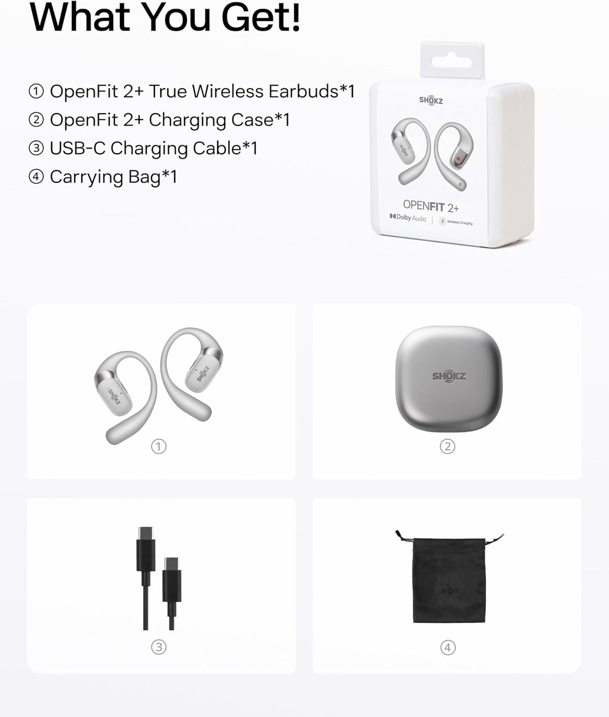SHOKZ Nuevos auriculares OpenFit 2+ de oreja abierta, habilitados p...