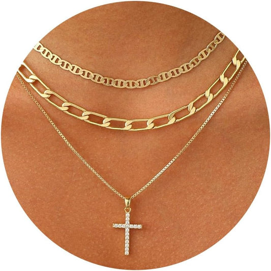 Fesciory Collar de cruz para mujer, chapado en oro de 14 quilates,...
