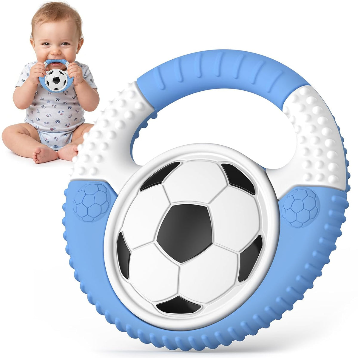 Juguetes de dentición de silicona para bebés con temática de fútbol...