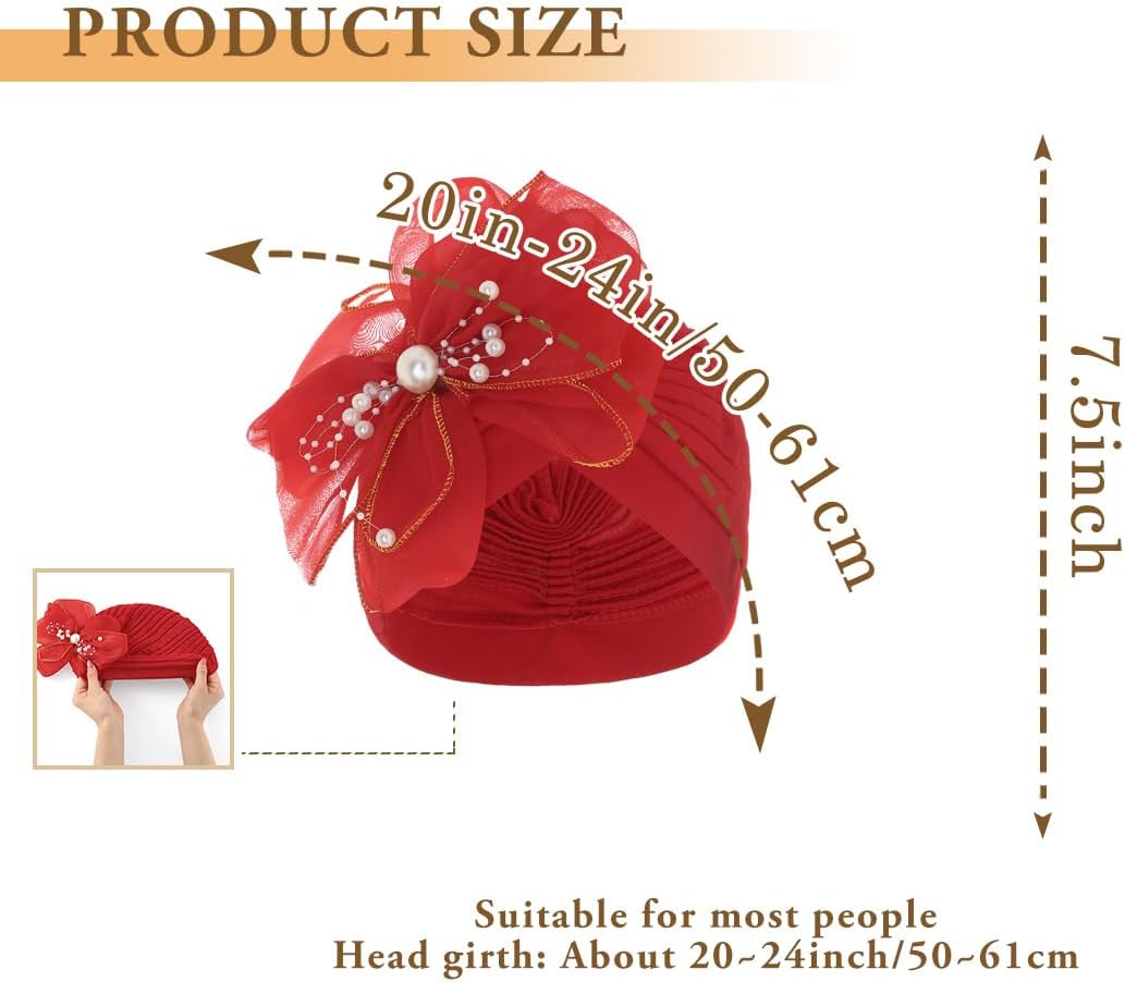 Bohend Gorro con nudo de flor grande, perlas de perlas, turbantes p...