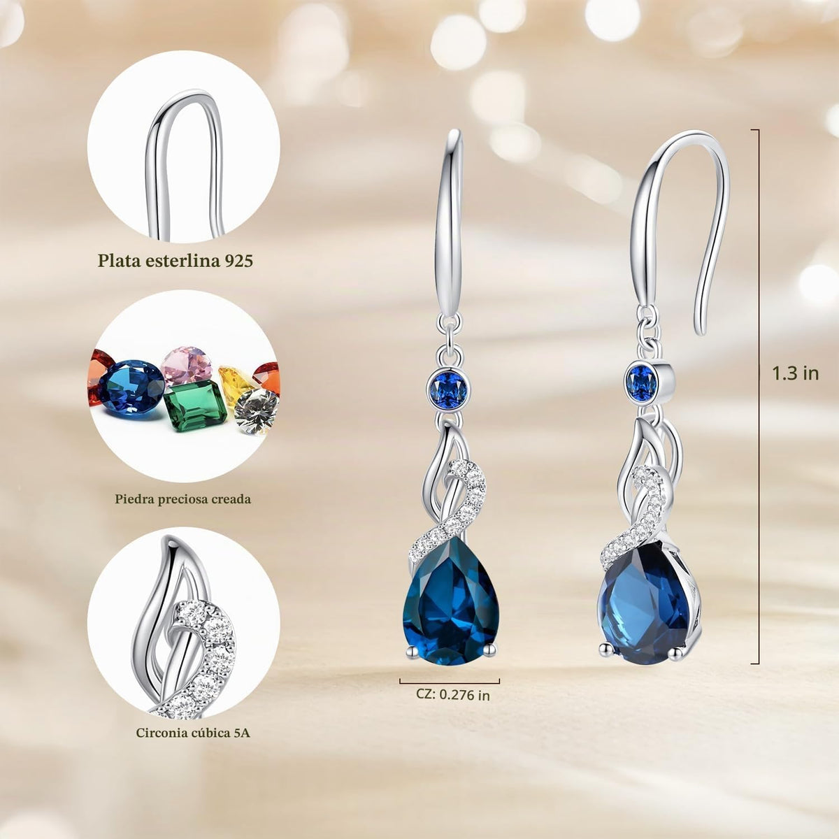 FANCIME Pendientes colgantes con piedra natal de pera para mujer de...