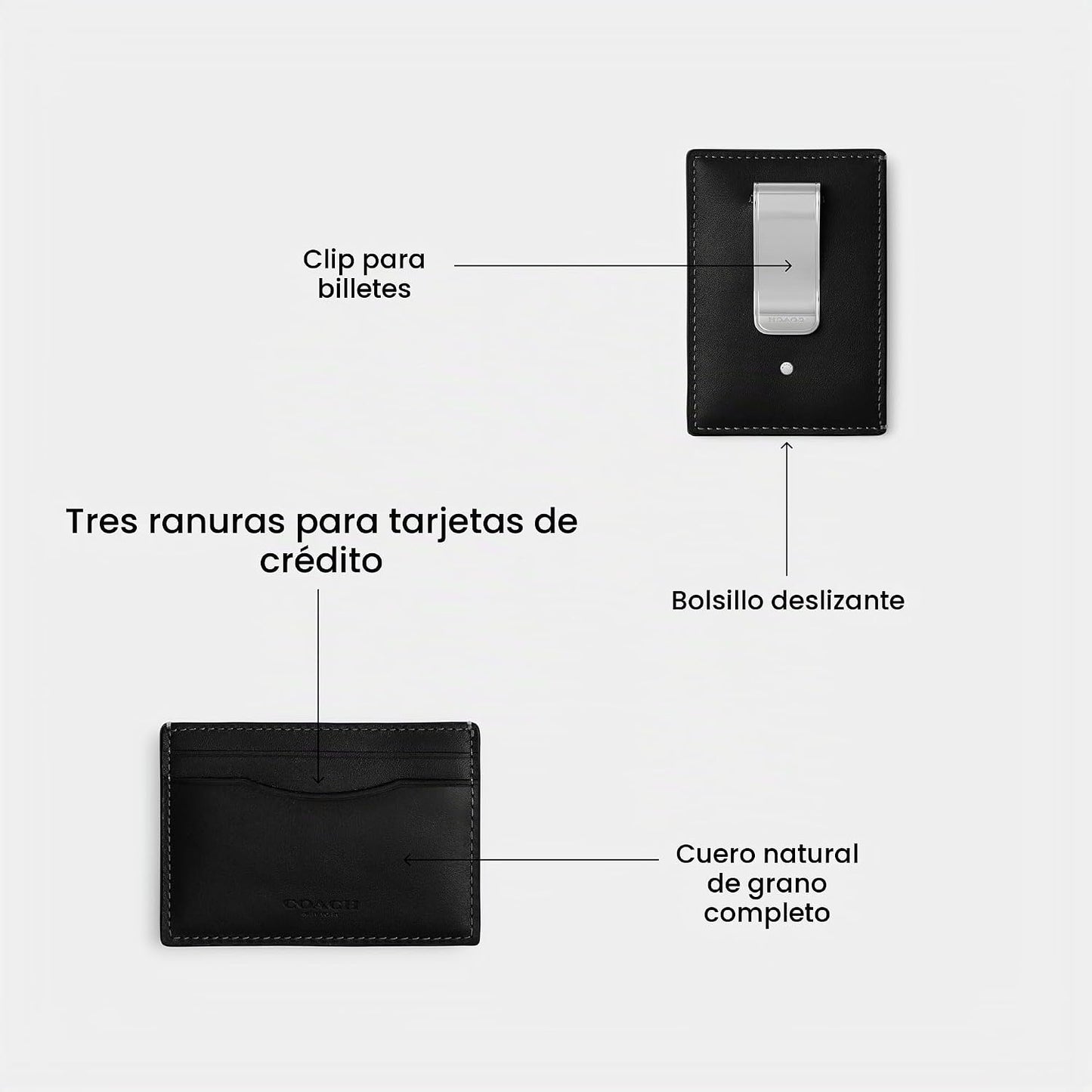 Coach Funda para tarjetas con clip para dinero, negro, talla única
