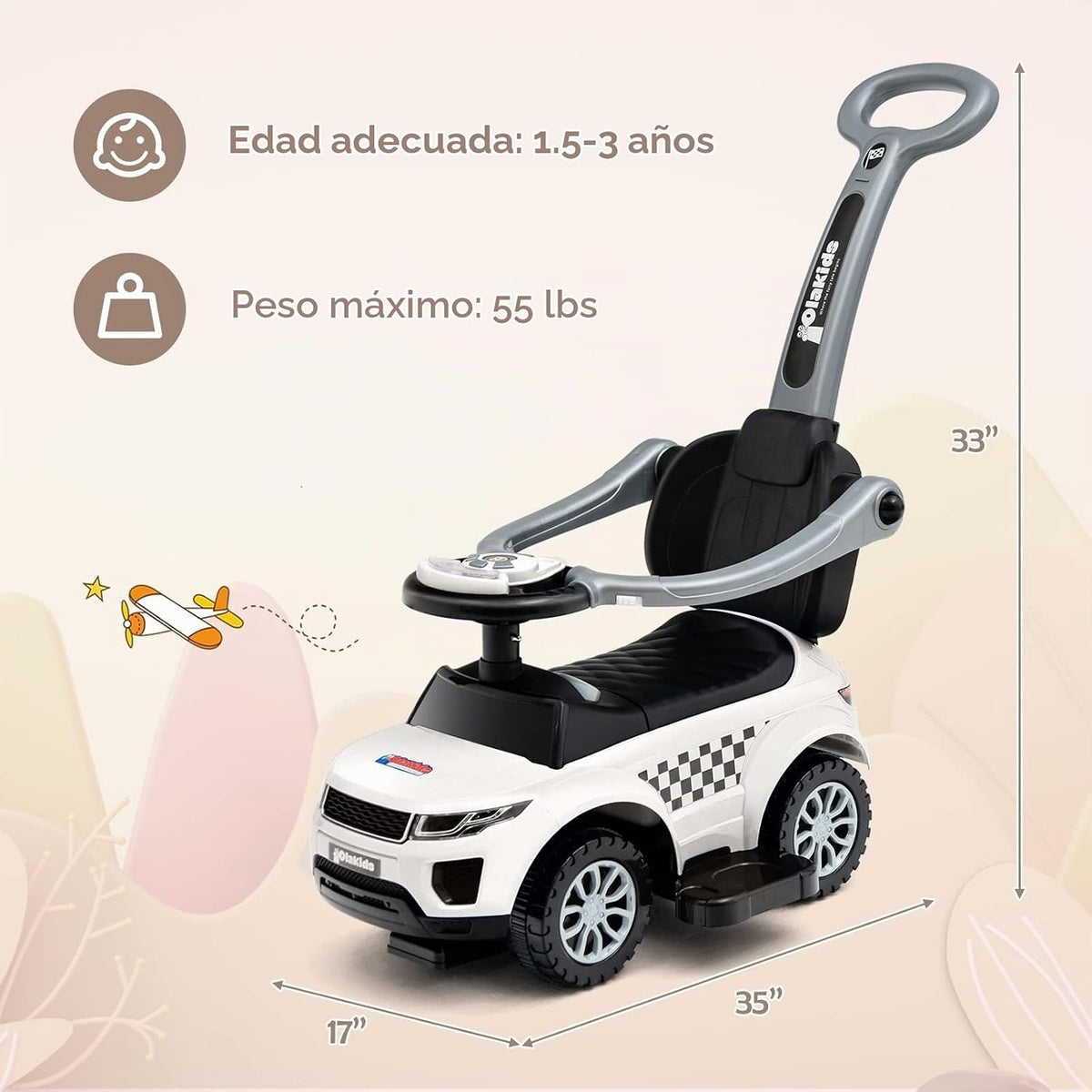 OLAKIDS Coche de empuje 4 en 1, cochecito para niños pequeños, jugu...