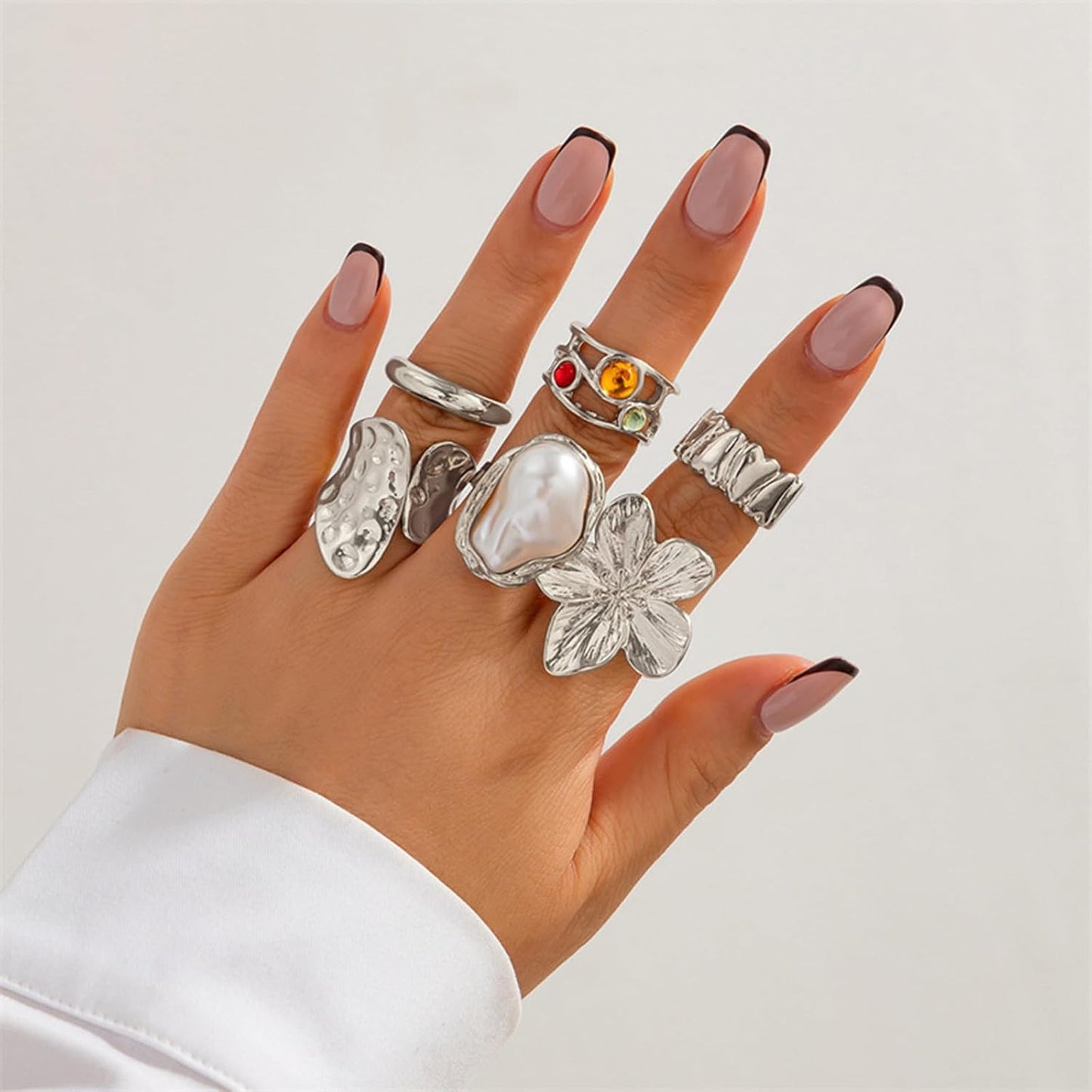 IQIC Anillos gruesos de oro para mujer, juego de anillos de plata a...