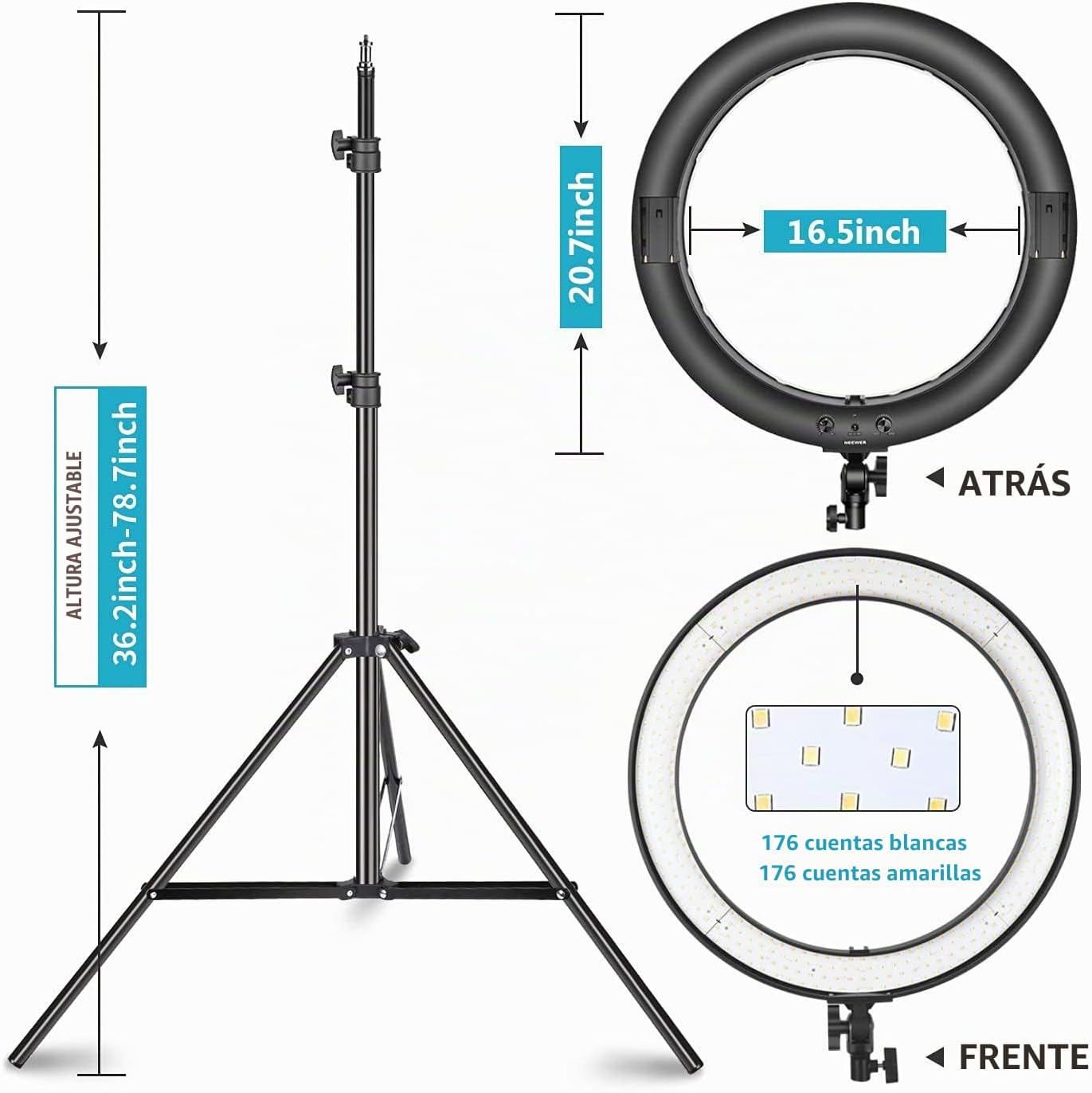 NEEWER - Kit de luz en forma de anillo LED de 20 pulgadas con sopor...