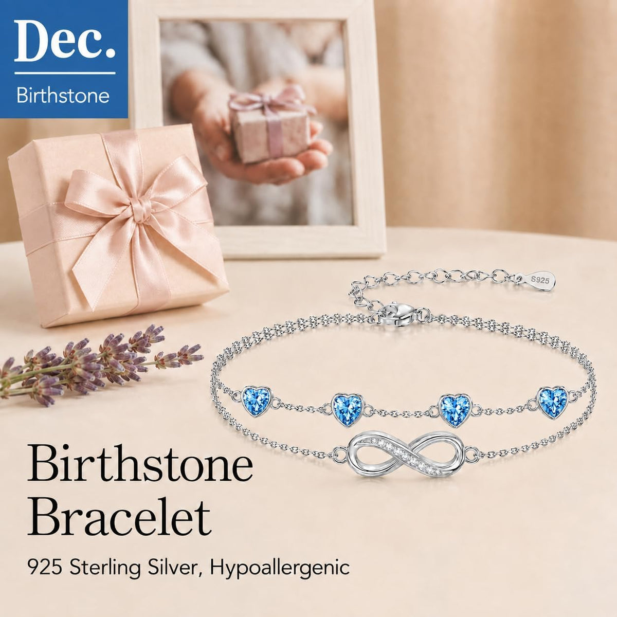 Distance Pulsera de plata 925 con corazón infinito y piedra natal p...