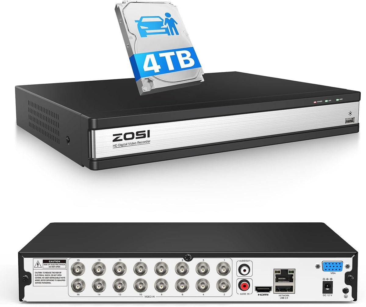ZOSI Grabador DVR híbrido de 16 canales 1080P H.265+ para cámara de...
