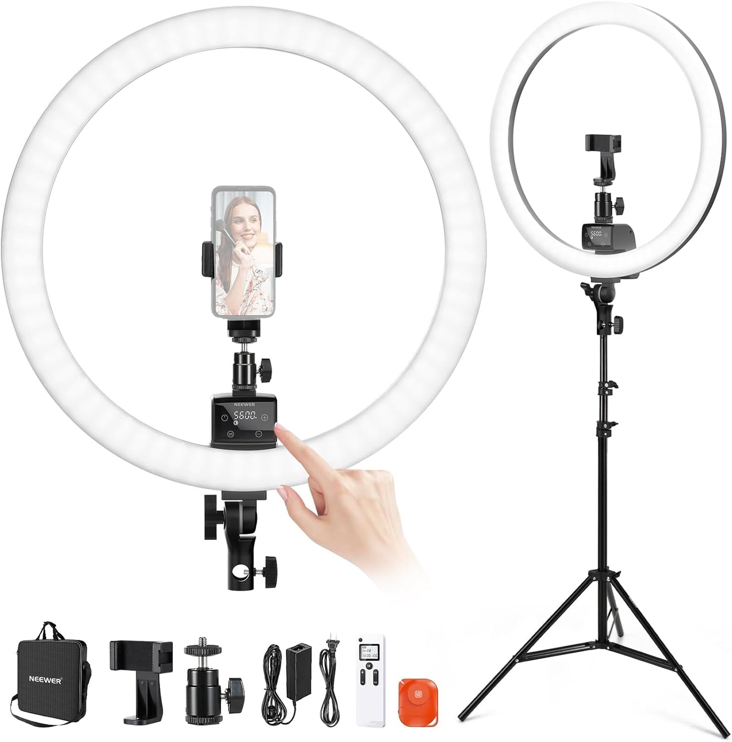 NEEWER Luz de Anillo LED Avanzada de 18 Pulgadas con Soporte de Trí...