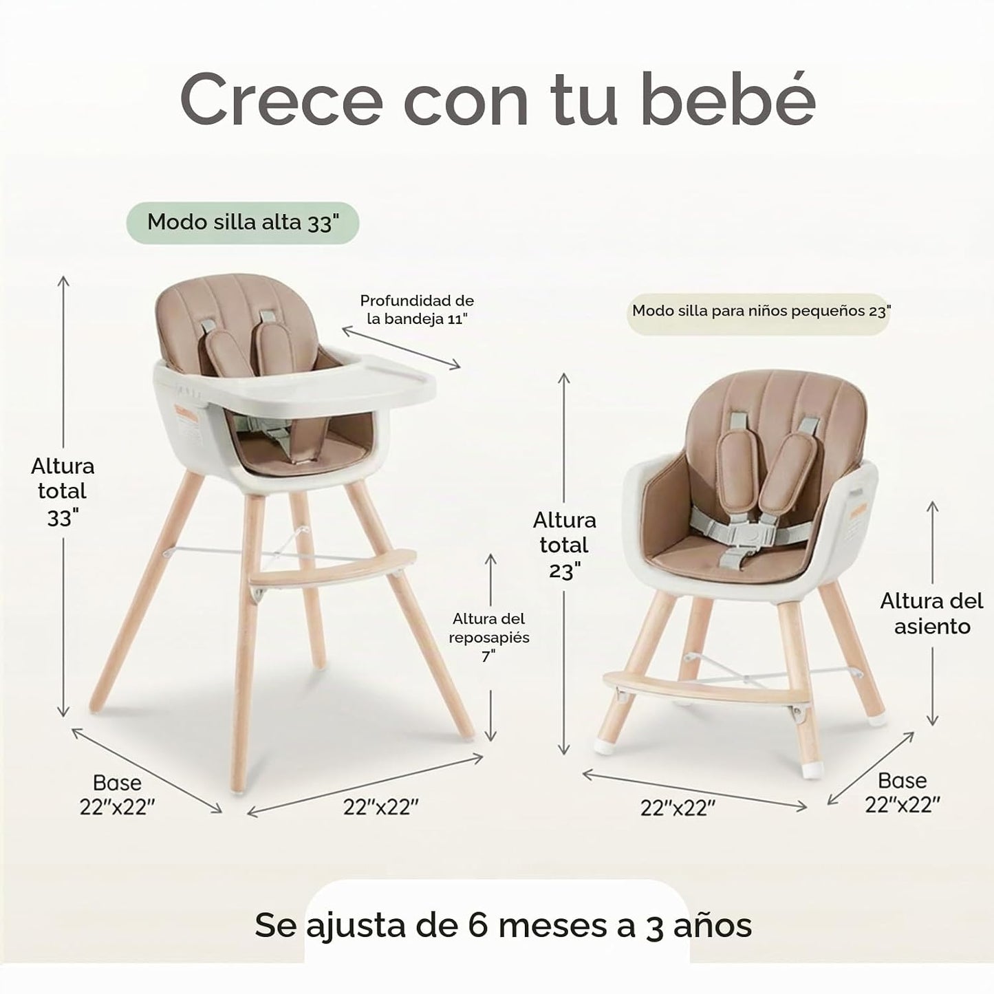 Mallify Silla alta de madera 3 en 1, sillas altas convertibles para...