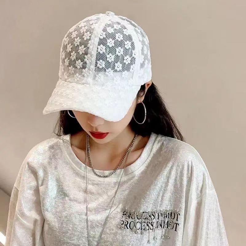 NOIAFZY Gorra de béisbol floral de encaje para mujer, 2 unidades, p...