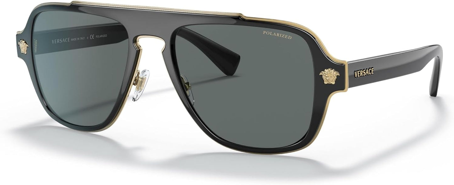 Versace - Gafas de sol para hombre, marco negro, lentes grises oscu...