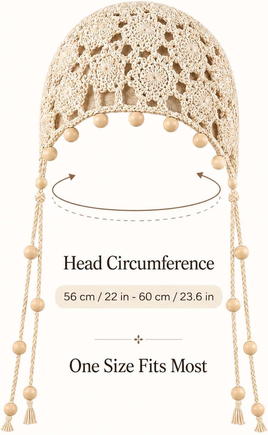 Gorros de ganchillo para mujer, boho, gorro de encaje con cuentas d...