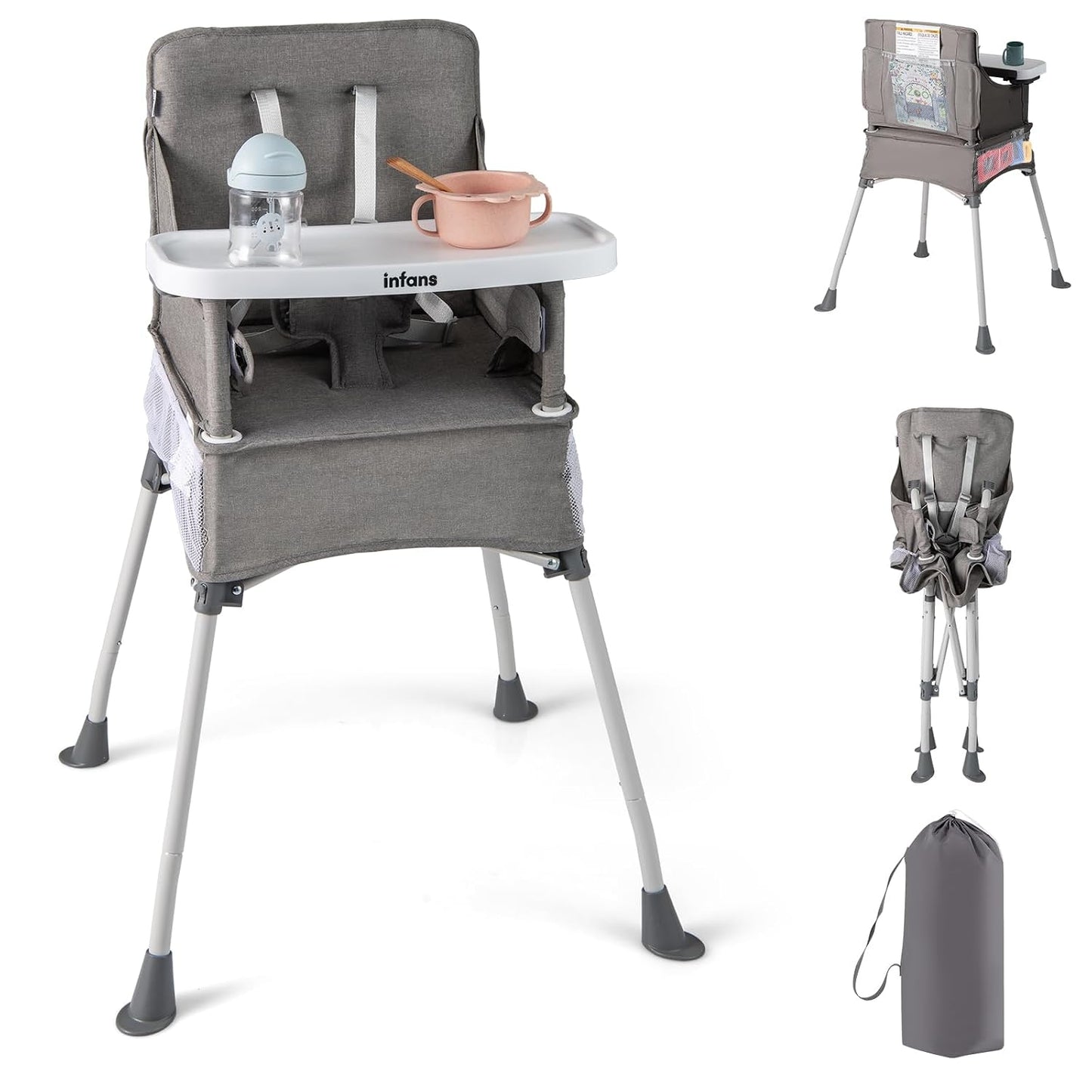INFANS Silla alta para bebé, silla alta plegable portátil para bebé...