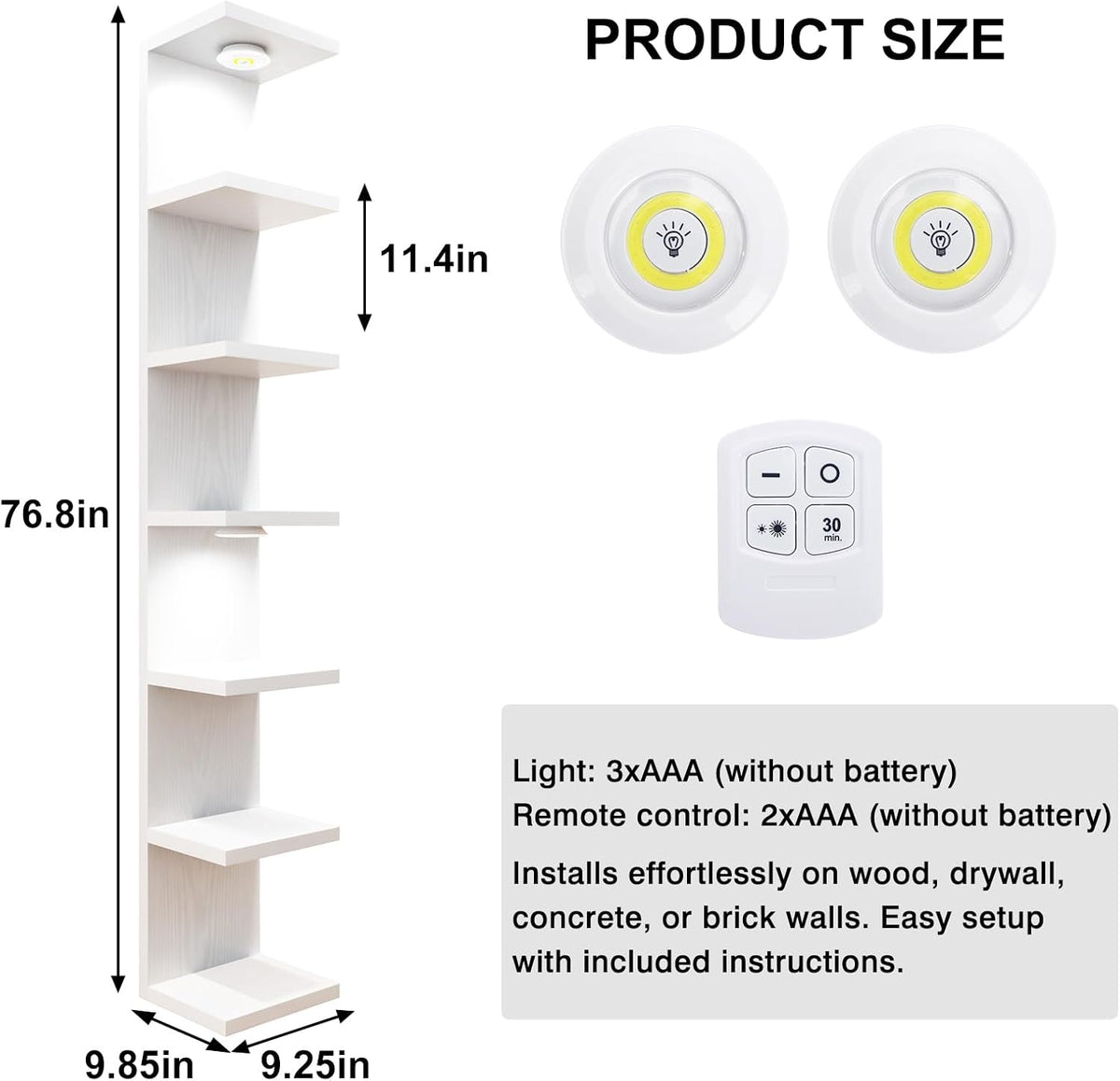 Fixwal Estante de pared de 7 niveles con luces LED para decoración...