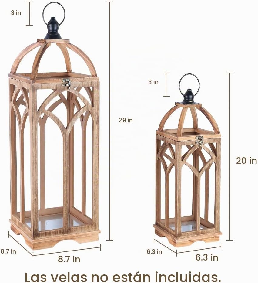 DECORKEY Farol grande de madera decorativo para interiores y exteri...