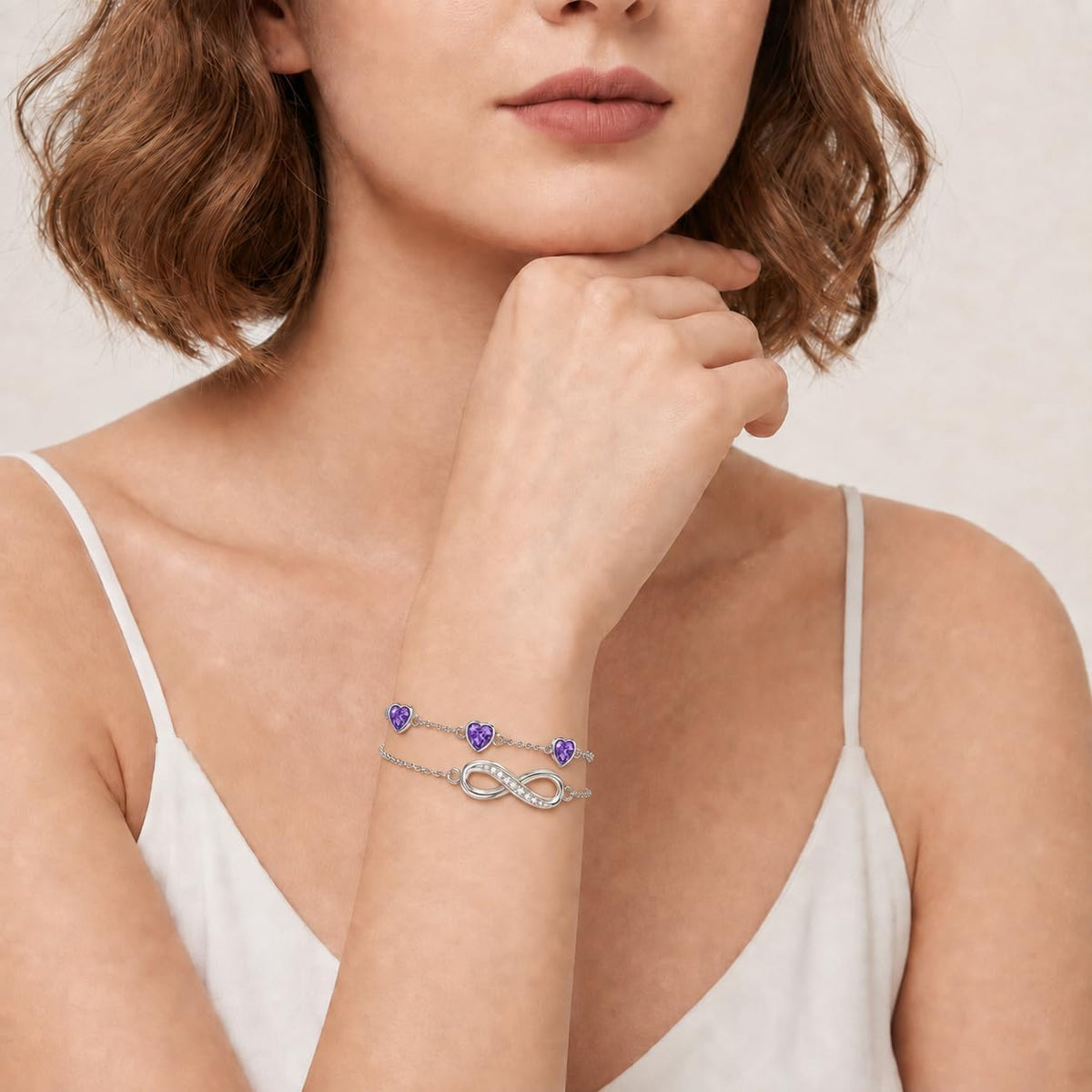 Distance Pulsera de plata 925 con corazón infinito y piedra natal p...