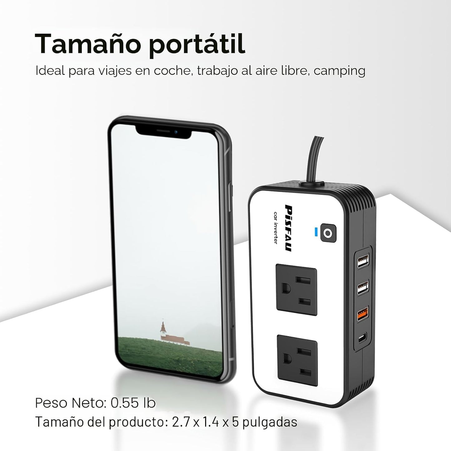 Inversor de energía para automóvil de 200W, PiSFAU DC 12V a 110V AC...