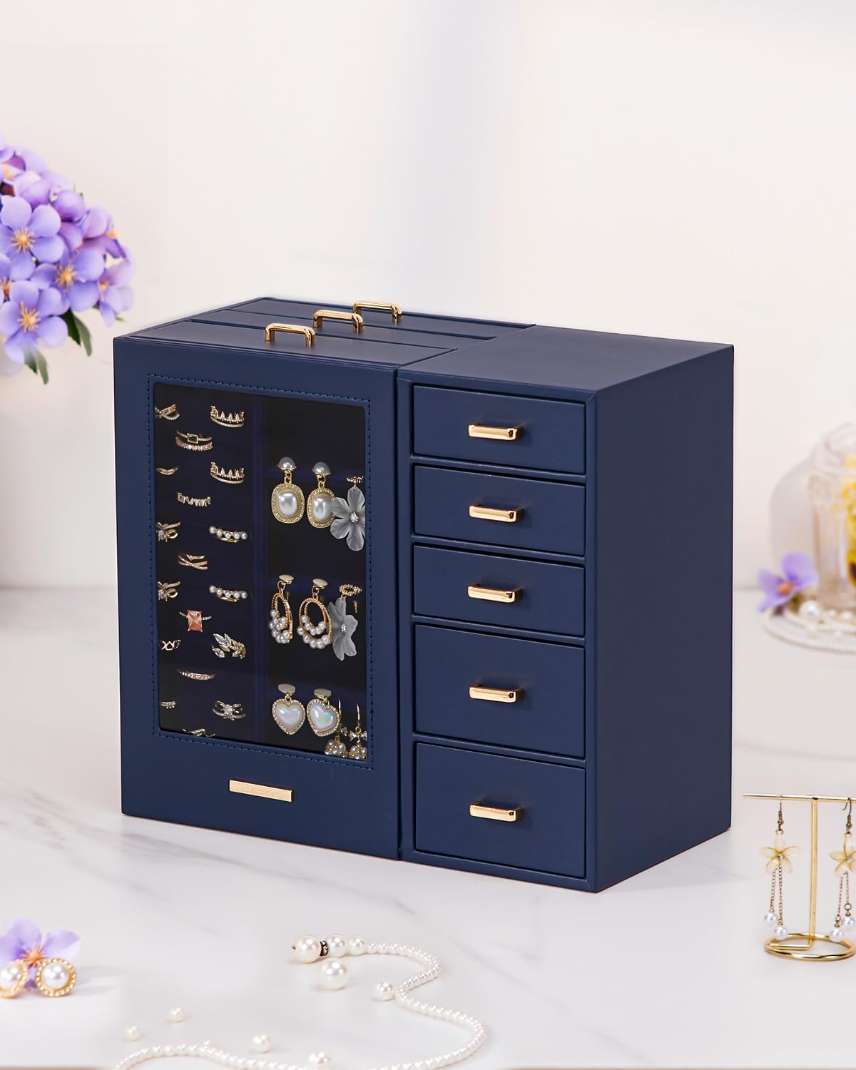 Homde - Gran joyero\/organizador\/caja con ventana de vidrio, cajon...