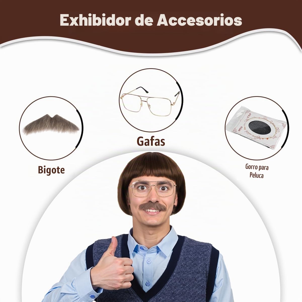 FantaLook Peluca divertida corta y recta de los años 60 y 70 con ga...