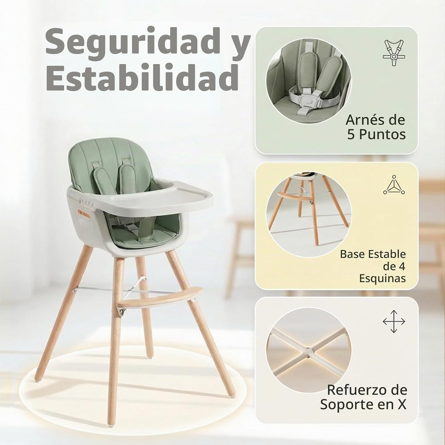 Mallify Silla alta de madera 3 en 1, sillas altas convertibles para...