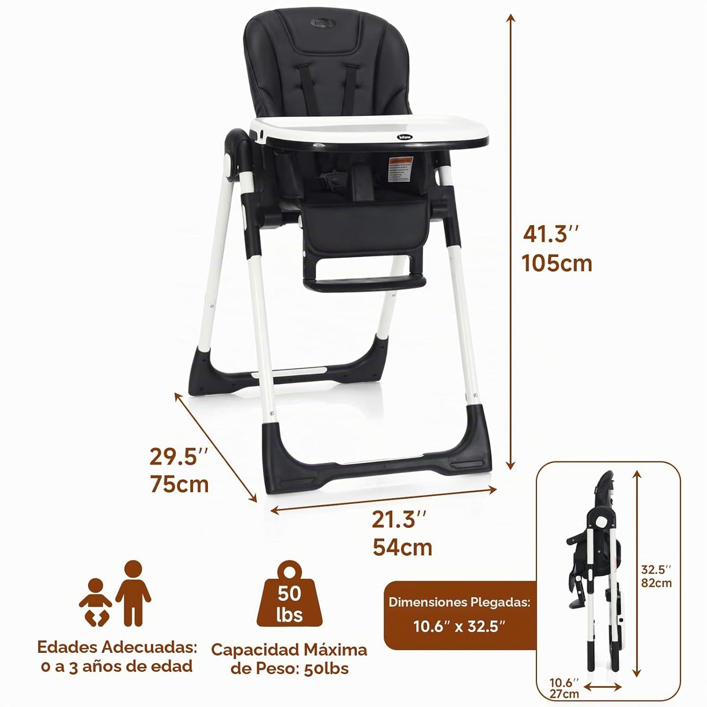 INFANS Silla alta para bebés y niños pequeños, silla alta plegable...