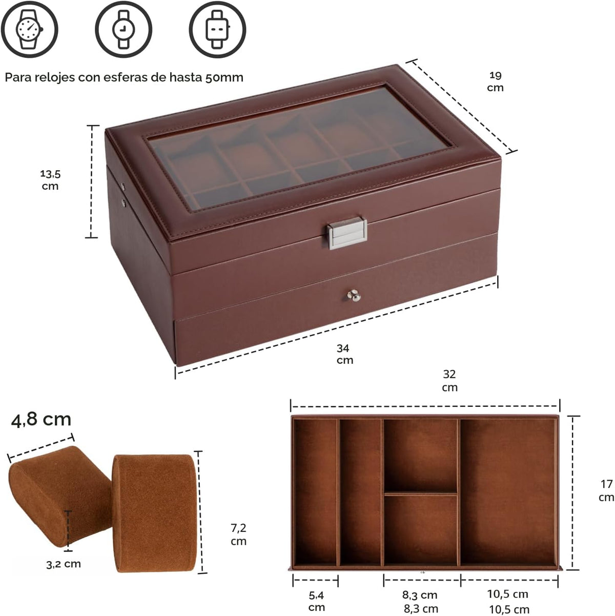 ProCase Caja de reloj, Caja de reloj para hombres con 12 ranuras y...