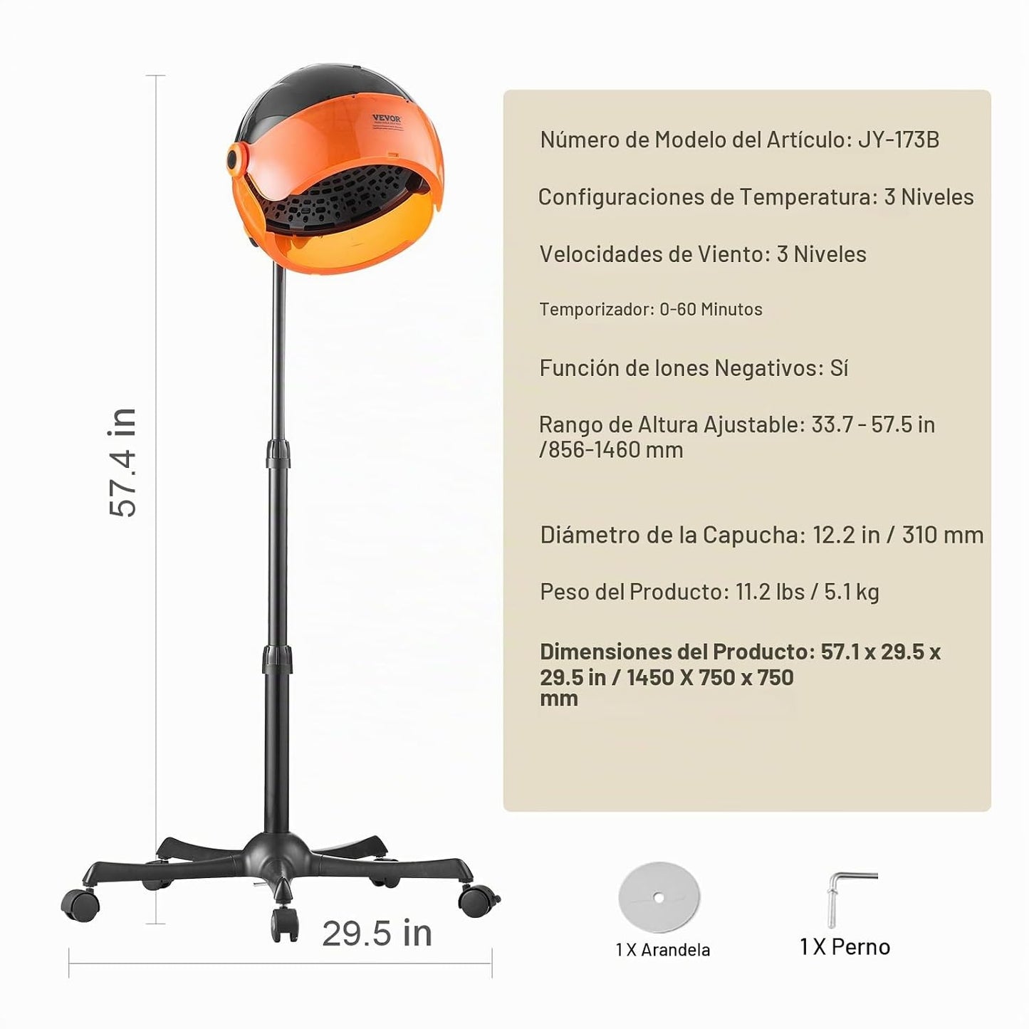 VEVOR Ionic - Secador de pelo con capucha con ajuste de velocidad y...