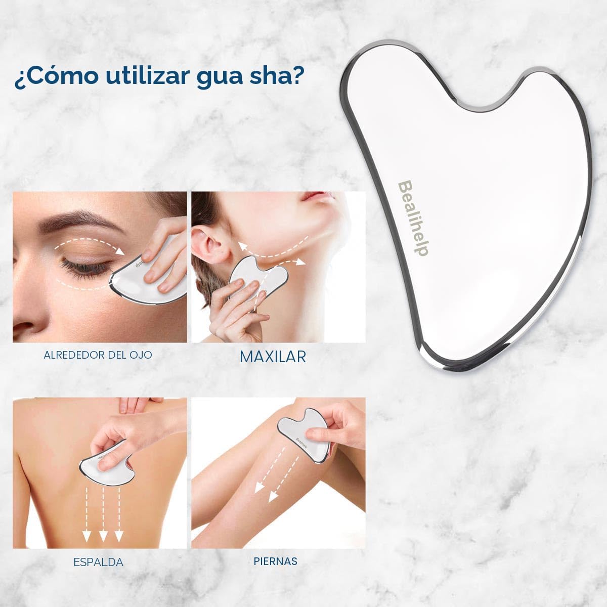 Bealihelp Rodillo Facial y Gua Sha, Rodillo Facial de Acero Inoxida...