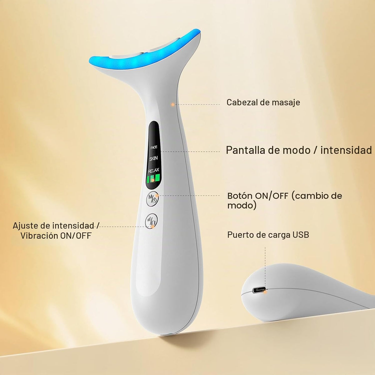 RNAIX Masajeador facial de cuello portátil, calor y vibración a tem...