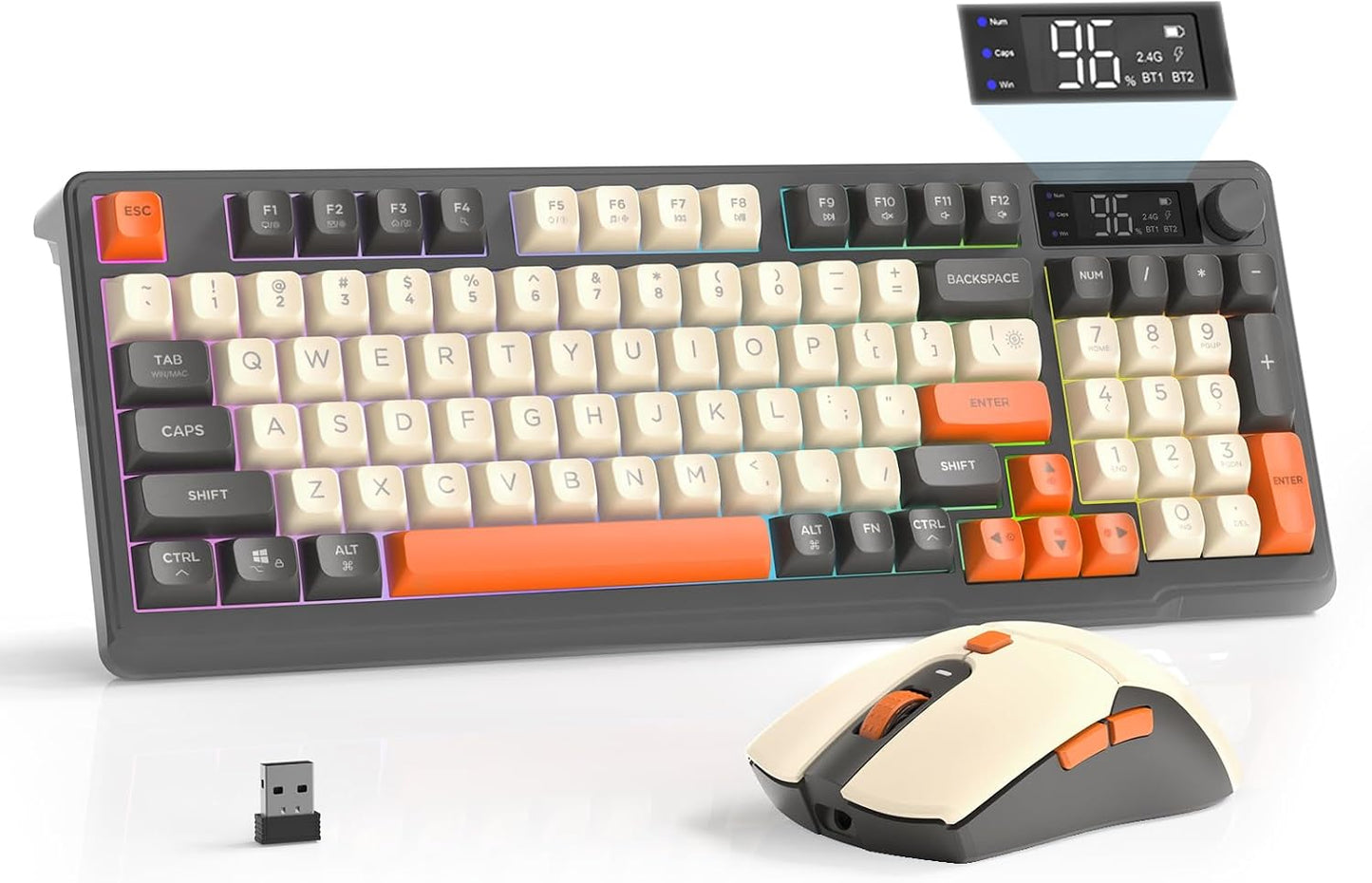 FREEWOLF T96 Smart Display Wireless Gaming Keyboard and Mouse Peine...