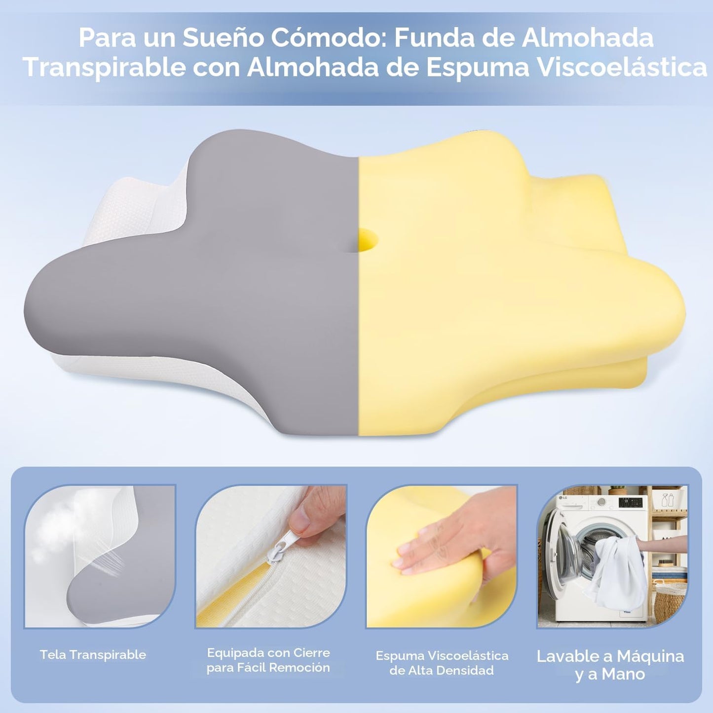 Missleep Almohada cervical para el cuello, almohada ergonómica de e...