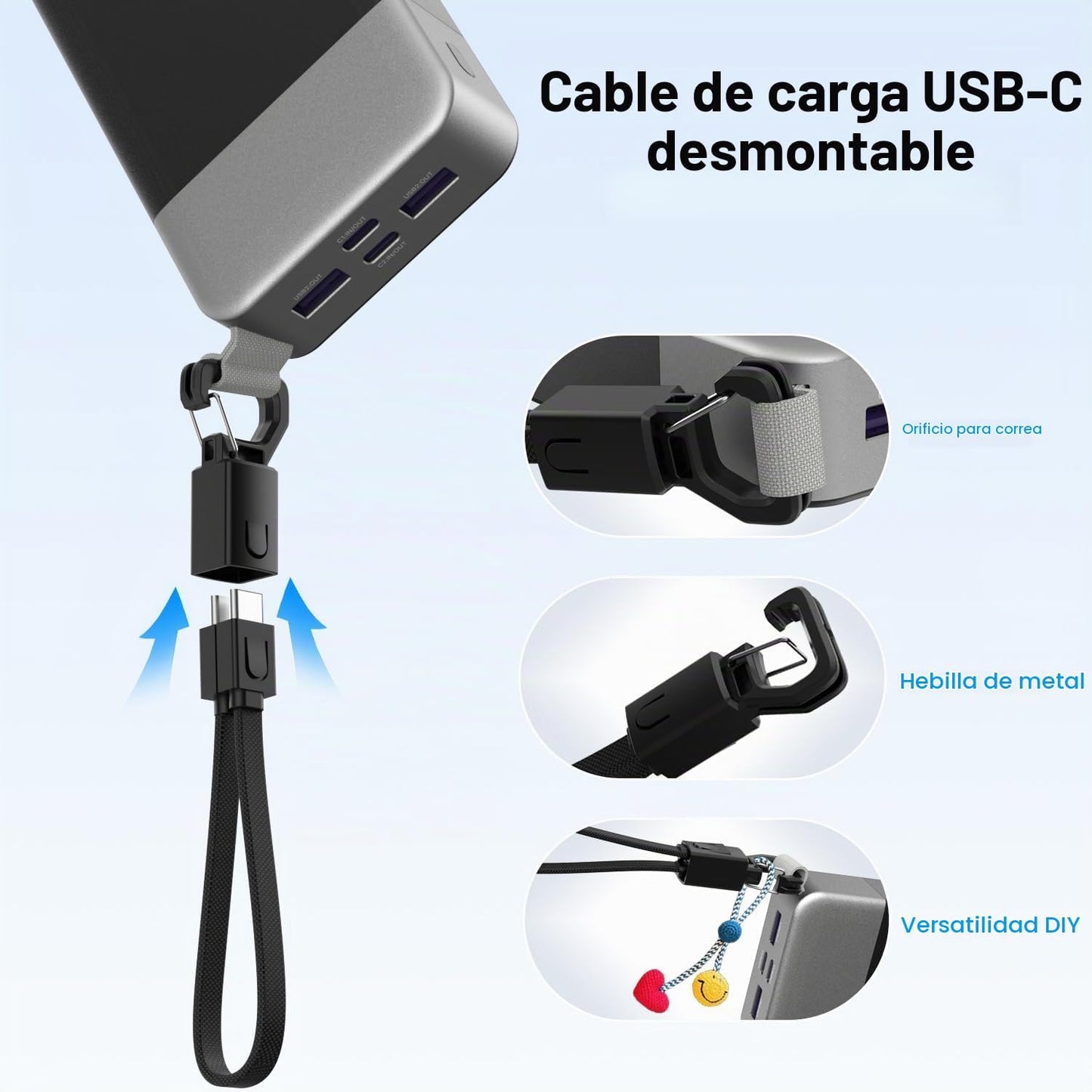 Cargador portátil NOBIS 20000mAh 65W Power Bank con cable desmontab...