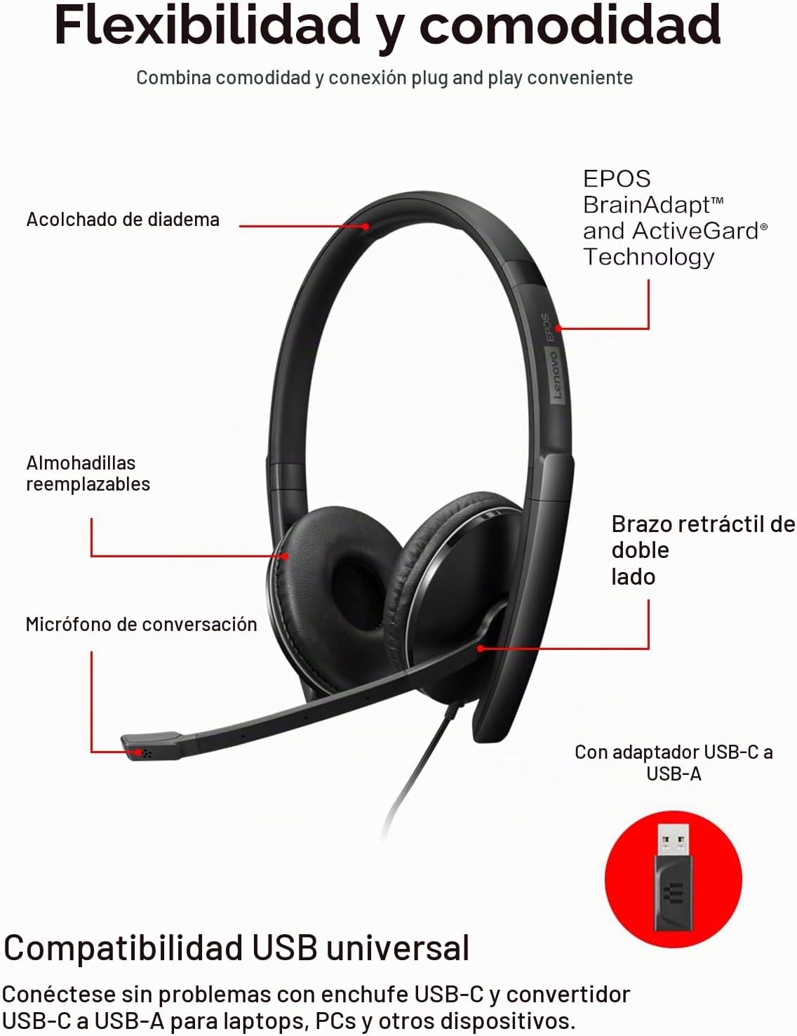 Lenovo Auriculares con Cable ANC de Generación 2 (Teams) con Cancel...