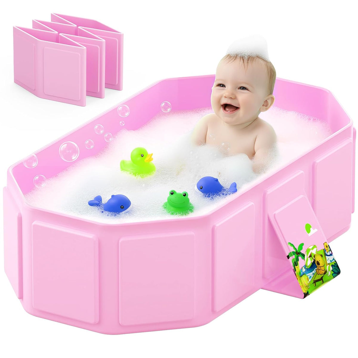 Bañera plegable para bebé, bañera para niños pequeños con tapón de...