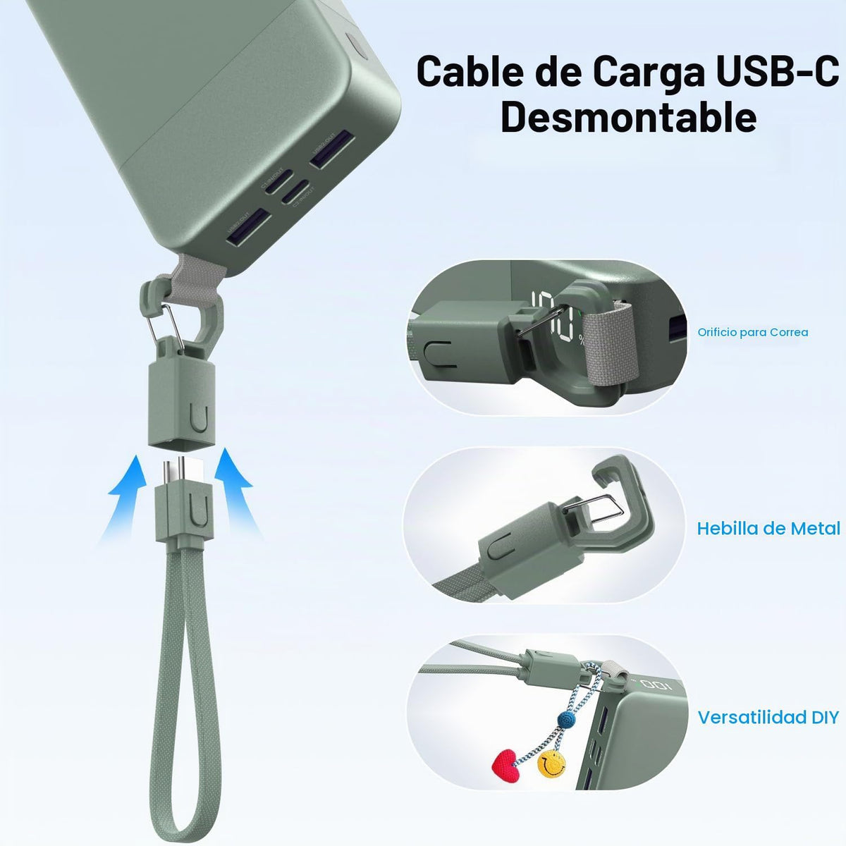 Cargador portátil NOBIS 20000mAh 65W Power Bank con cable desmontab...