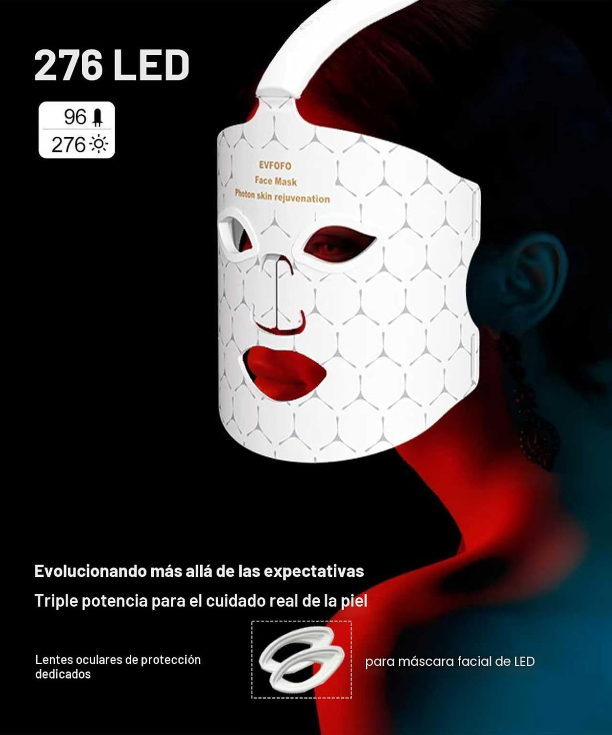 EVFOFO Terapia de luz roja de 7 colores para cara, terapia de luz L...