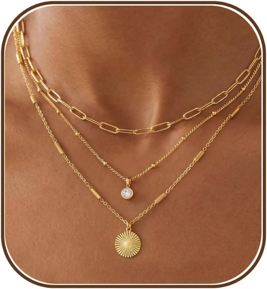 Voduim Collares en capas para mujer, delicado collar de oro apilado...