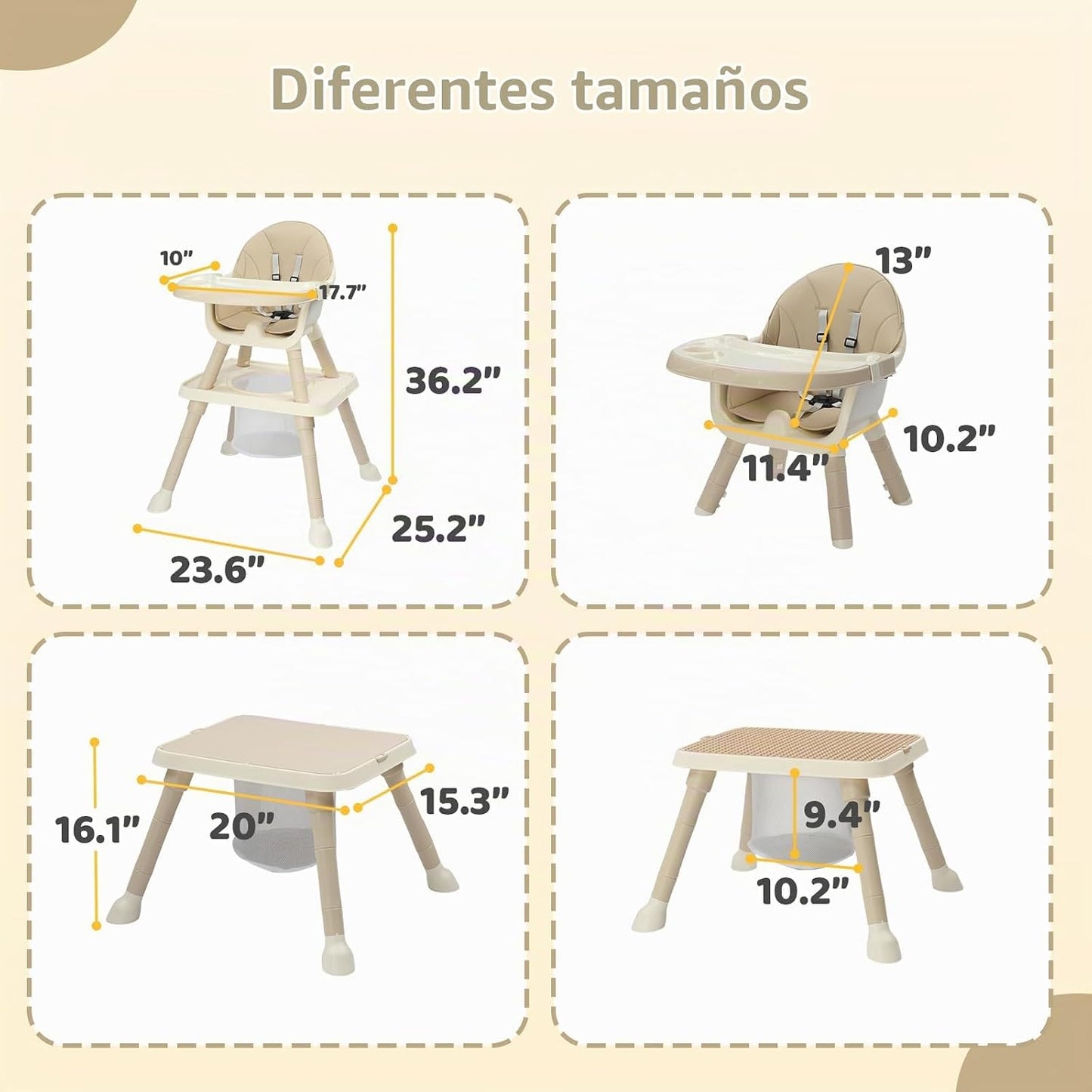 JOYMOR Silla alta 7 en 1 para bebés y niños pequeños, mesa y silla...