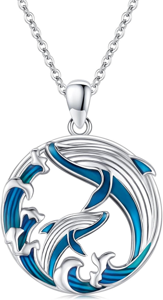 YYmqmq Collar de plata de ley 925 con diseño de animales marinos co...