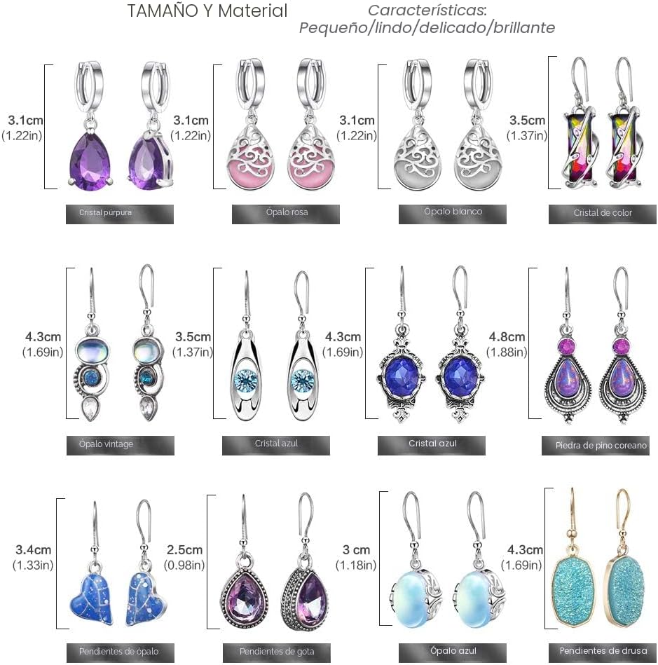 12 Pares de Aretes Colgantes de Cristal Drusa en Forma de Lágrima p...