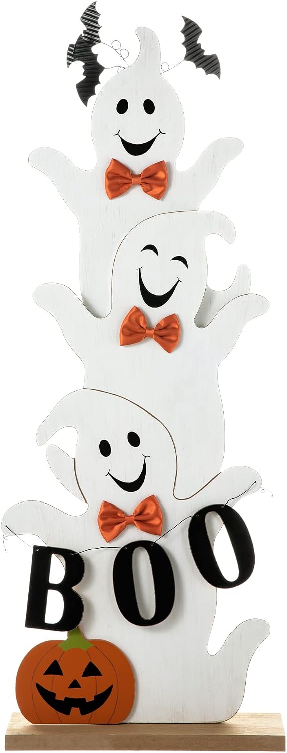 Glitzhome - Letrero de madera apilado de fantasmas para Halloween d...