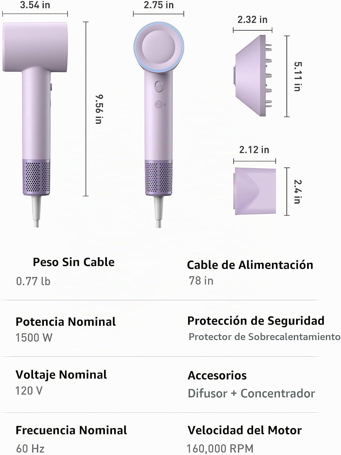 Zibtes - Secador de pelo de alta velocidad con difusor, secador ión...
